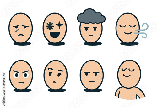 Emotion and mood linear icons set – flat, simple and expressive face symbols