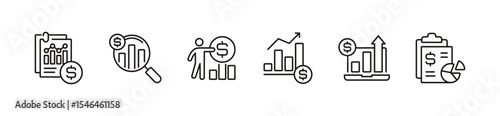 simple financial report icon line set business growth chart accounting document signs vector outline illustration
