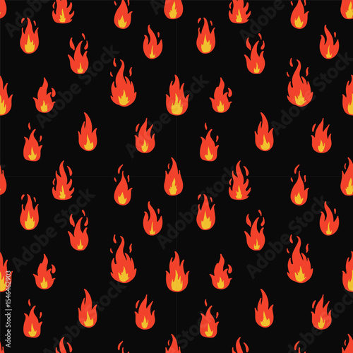 Vector hand drawn flat vector fire flames seamless pattern.