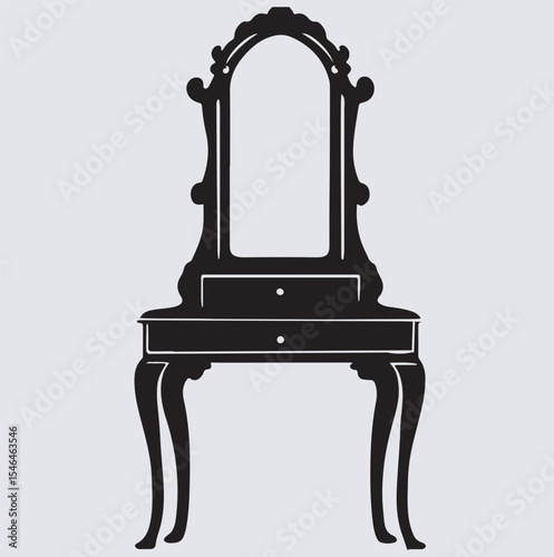dressing table silhouette vector art illustration, antique mirror isolated on white