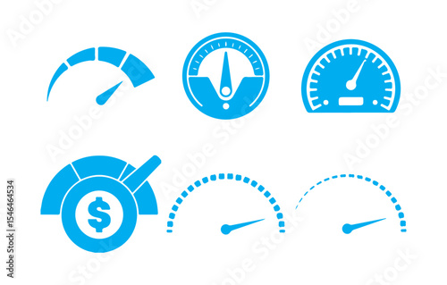Blue Speedometer and Dashboard Gauge Icons Set. Vector Car Meters. Victor illustration eps 10