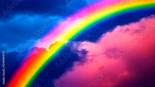 Colorful rainbow arching over dramatic clouds