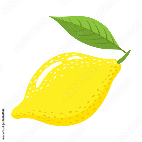 Fresh lemon with leaf isolated on white background. Vector illustration.