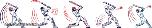 cricketer hitting shot logo set vector art