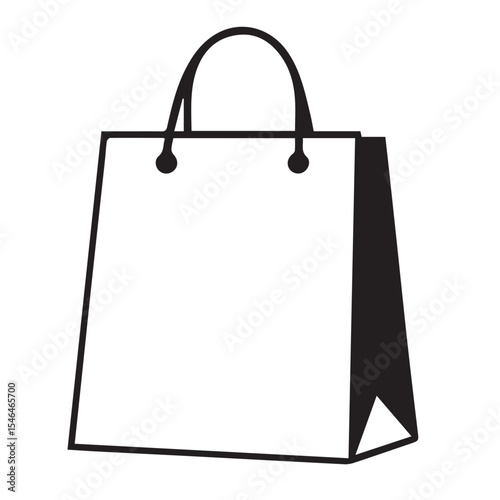 A white vector shopping bag with black handles and a partially shaded side, against a white background.