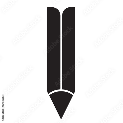 A black vector silhouette of a pencil with a sharpened tip, stylized with a split body, on a white background.