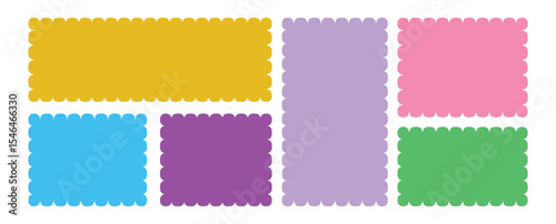 Set of rectangles with wavy zigzag edges. colorful collection. Different shapes and sizes frame with zigzag edge. Rectangular jagged curved box element.