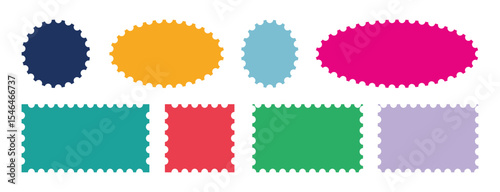 Set of Zig zag edge rectangle shape, colorful collection. Different shapes and sizes frame with zigzag edge. stickers circle, square, oval and rectangle labels.