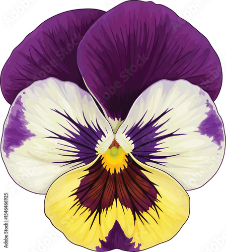 Close-up of a meticulously detailed pansy flower, showcasing intricate petal patterns and vibrant colors.
