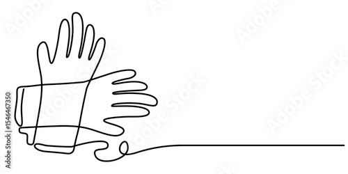 One continuous line drawing of medical gloves. vector illustration, Medical protective gloves continuous one line vector drawing. Isolated white background, hygiene supplies, medical surgical glove. 