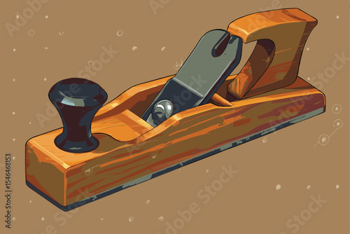 Illustration of a Vintage Wood Hand Plane Tool for Woodworking
