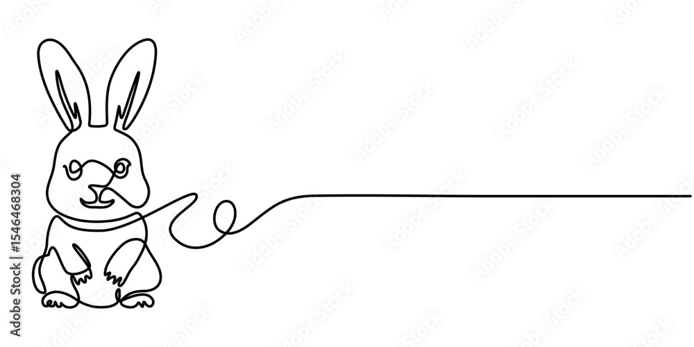 Obraz premium Rabbit continuous one line drawing. Editable stroke on a white isolated background. Vector illustration, Easter bunny single continuous line drawing. Cute rabbit in one line. Silhouette hare simple. 