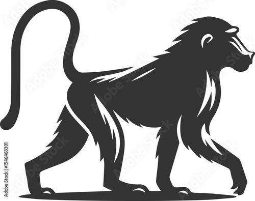 Wild cute animal baboon monkey vector silhouette