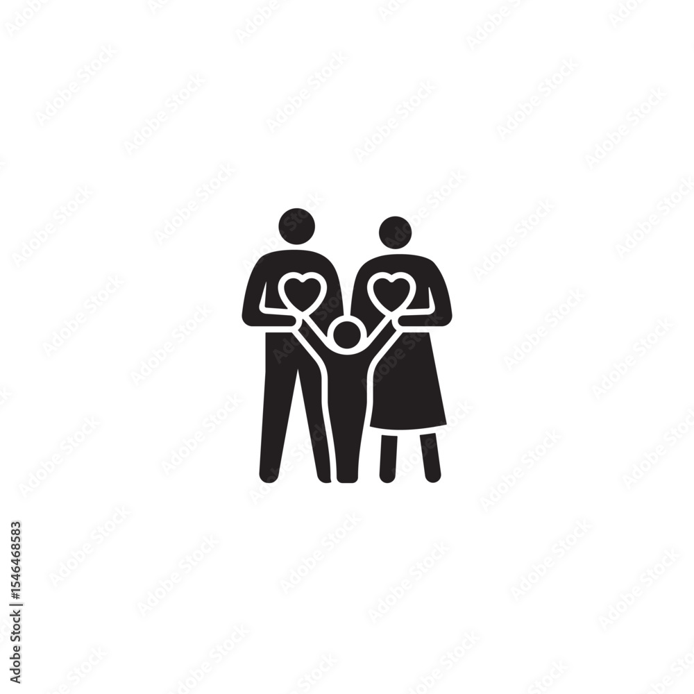 Loving family with child holding hearts vector illustration for happy relationships Loving family with child holding hearts vector illustration for happy relationships