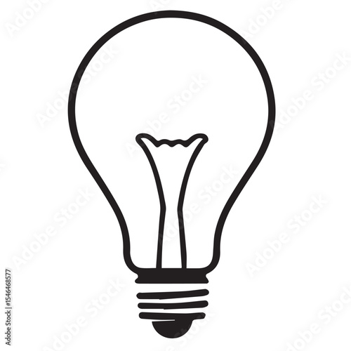 A black and white vector drawing of a classic light bulb with a visible filament and screw base.
