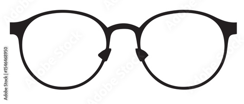A black and white vector illustration of round, retro-style eyeglasses with thick frames.