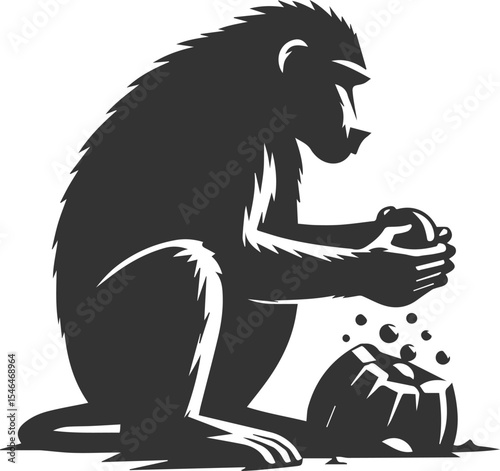 Wild cute animal baboon monkey vector silhouette