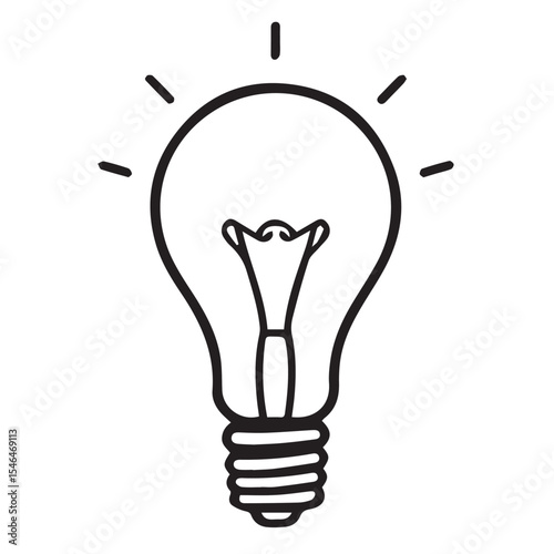 A hand-drawn style vector illustration of a glowing light bulb, symbolizing ideas, innovation, and brightness.
