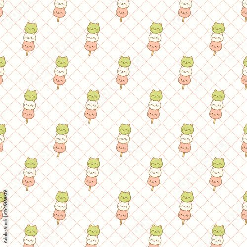 vector with illustration of three dango cats. cute cat dango. dango dessert from japan. used for wrapping paper, packing paper, fabric, textile, wallpaper