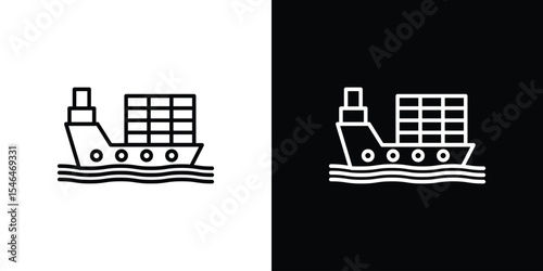 Logistic ship icon in black. flat graphic vector icon