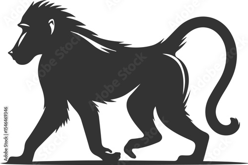 Wild cute animal baboon monkey vector silhouette