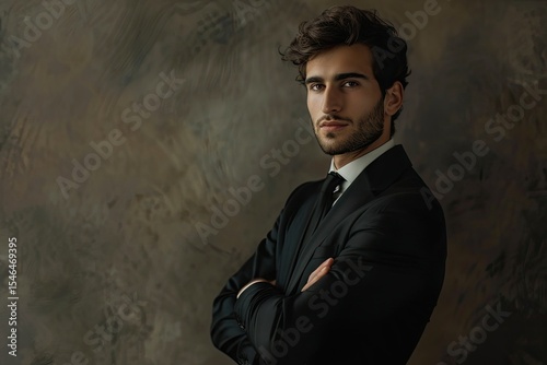 Sharp Picture of a Man in a Black Suit Poses for a Photoshoot in a Studio