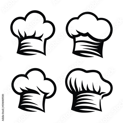 Chef Hat Set Black and White Cooking Symbol Collection