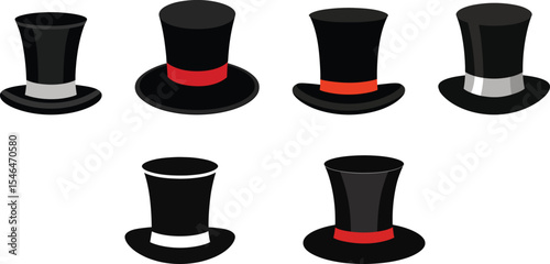 Magician long hat set vector illustration