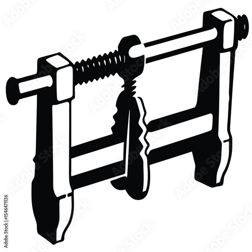 Black and White Illustration of a Hand Screw Wood Clamp