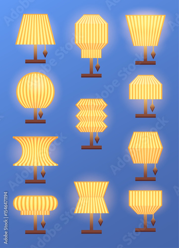 Set of night lamps – vector collection of 11 bedside lights