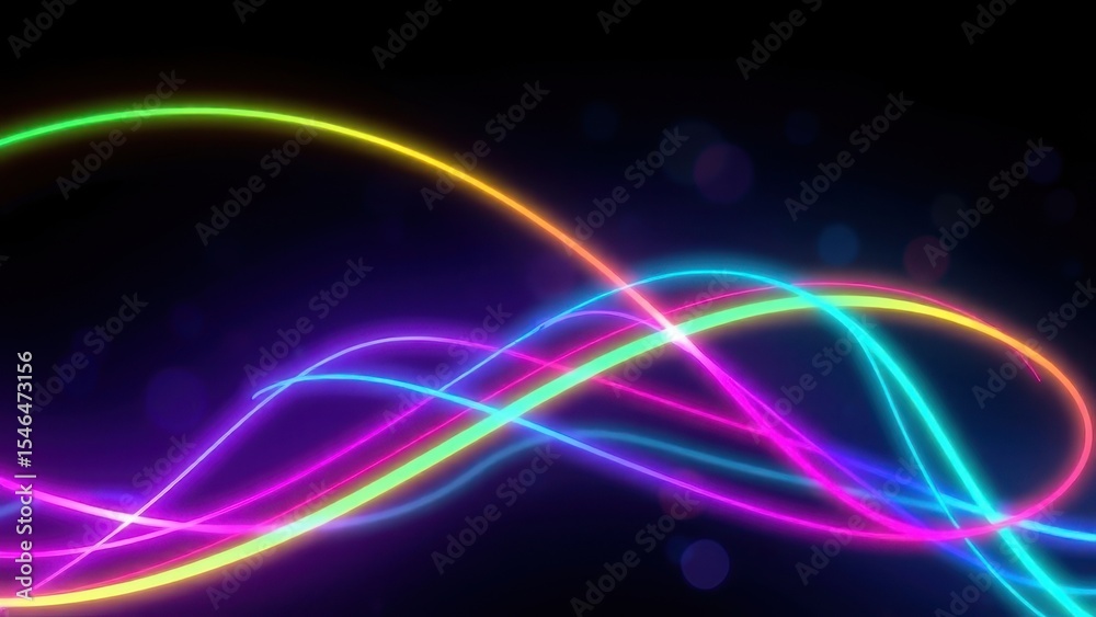 Fototapeta premium Colorful glowing waves on dark background, abstract design element