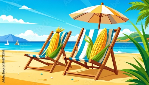 beach chairs and umbrella