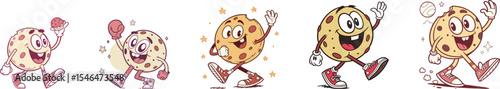 Chocolate chip cookie cartoon character set vector illustration