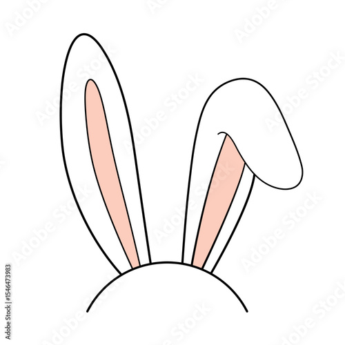 Cute Bunny Ears Vector Illustration. A pair of bunny ears, with the top of the rabbits head. The ears are tall, outlined in black, with soft pink inner details.