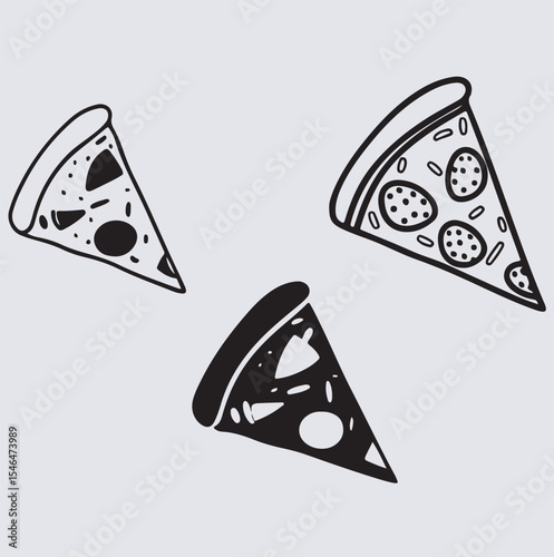 pizza slice icons in different silhouette vector art illustration, pizza slice vector illustration