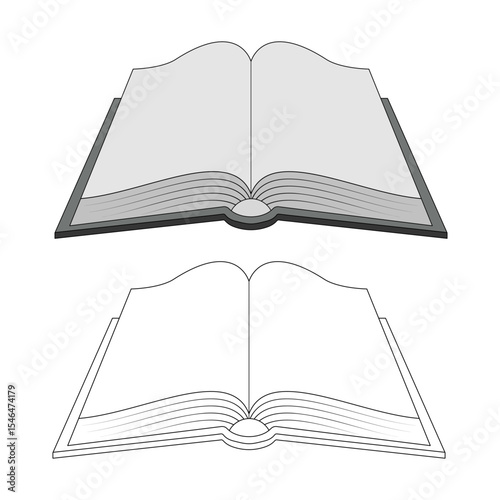 Open Book Vector Illustration. This vector illustration showcases two versions of an open book viewed from the front.