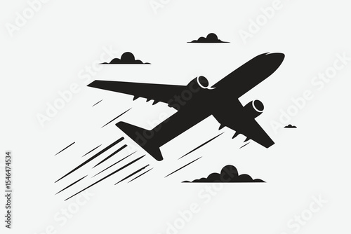 Airplane with dotted line route. flying plane with twisted, curved and straight dashed trace path. 