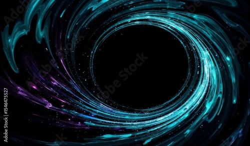 Teal and Amethyst Swirls in Black Void Evoke Melancholy and Introspection