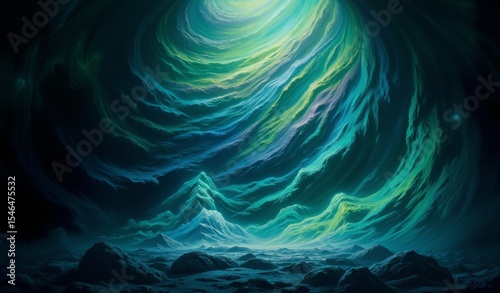 Indigo And Emerald Nebula Swirls Like Polished Gemstone Under Dramatic Spotlight