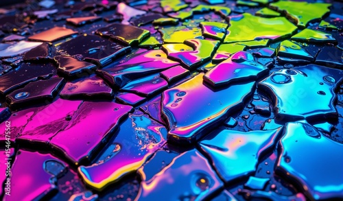 Neon Magenta, Electric Blue, Lime Green Glass Shards Forming Geometric Abstract Mosaic Pattern