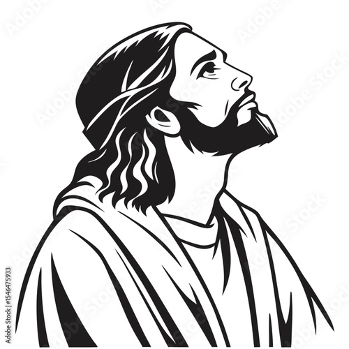 Black and white silhouette of Jesus standing alone, symbolising divinity, peace, and salvation