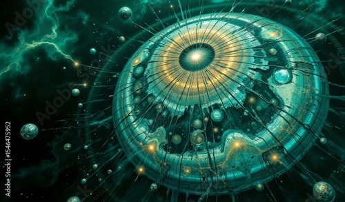 Mercury Glass Nebula Reflection: Emerald Velvet Backdrop, Fractured Light, Opulent Decay Mystery