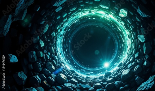Chaotic Vortex Of Iridescent Crystals In Deep Indigo And Emerald Hues, Dark Void
