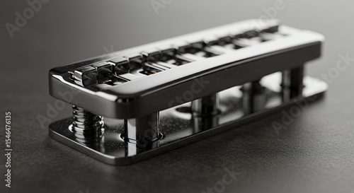 Sleek Black Electric Guitar Bridge with Individual Saddles and Adjustable Height