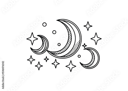 Silhouette of crescent moons isolated on a white background
