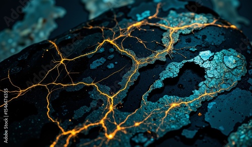 Bioluminescent Mycelium Networks on Obsidian – Ethereal Data Streams and Fungal Formations