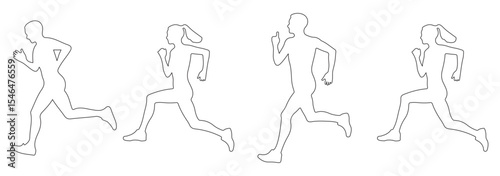 Men and women Running, People doing running exercises are isolated on a white background. jogging exercise silhouette set. Man and Woman silhouettes. Variety Design. EPS 10