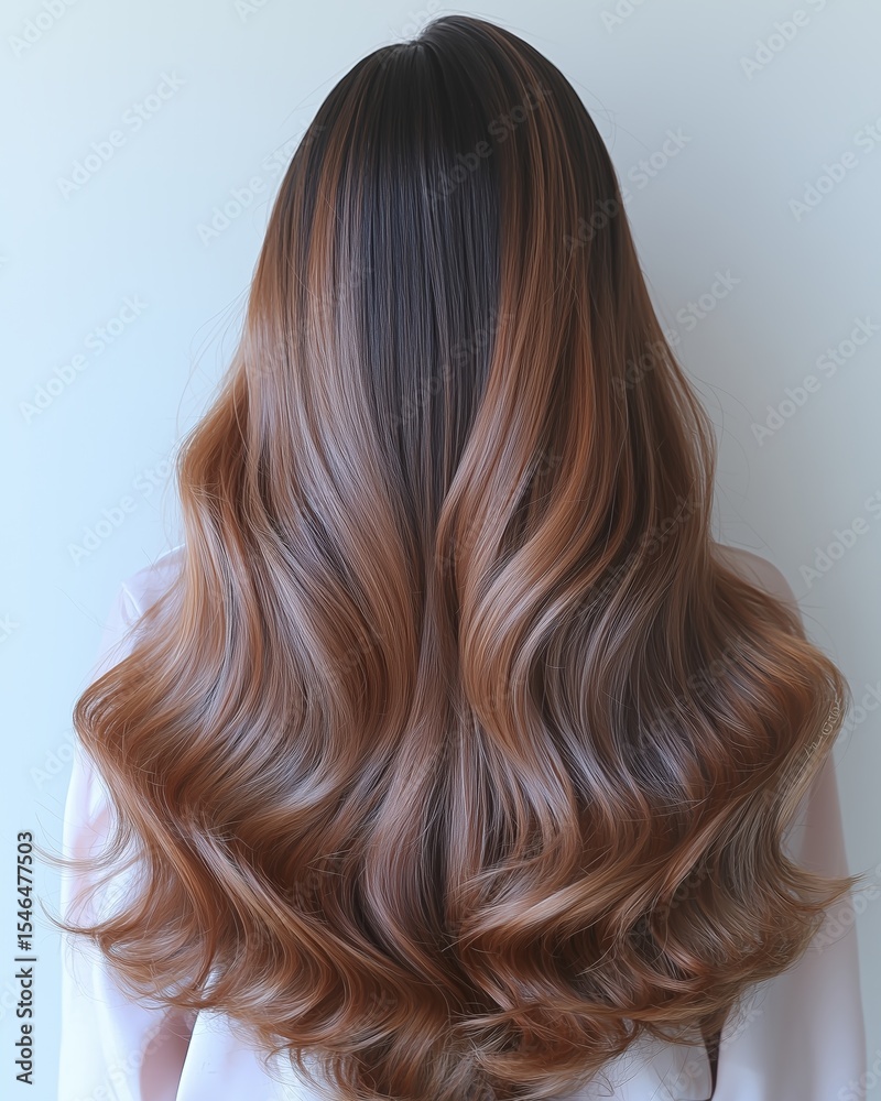 Fototapeta premium Luxurious Long Brown Hair Waves Cascading Down Back