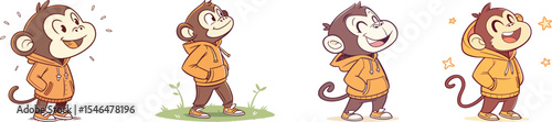 Cutest baby monkey cartoon set vector illustration