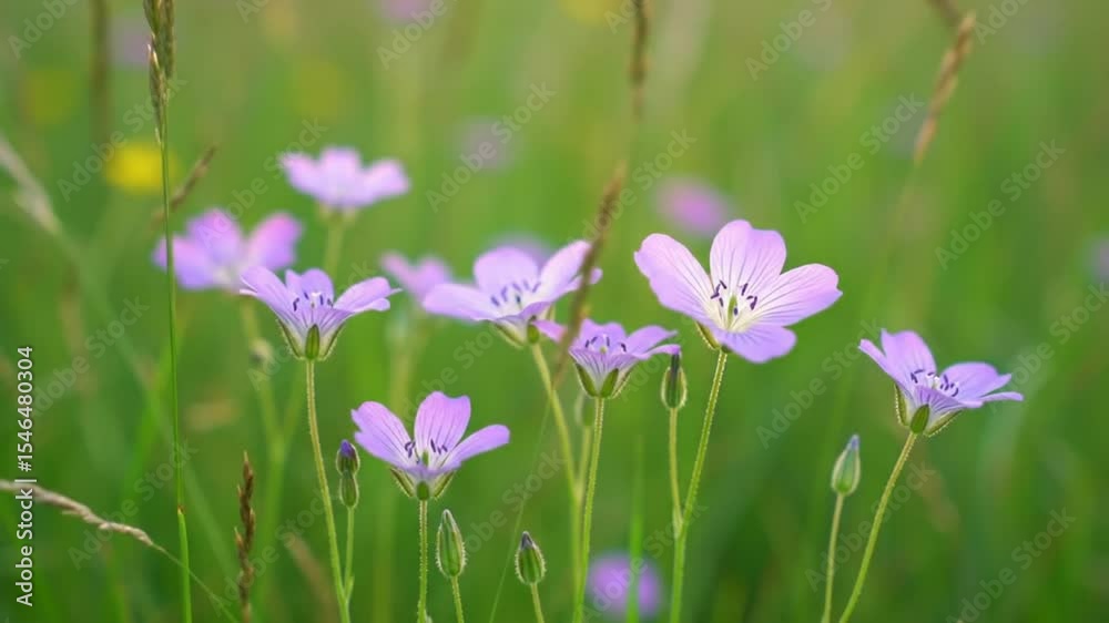 Delicate Purple Flowers Blooming In A Meadow On A Sunny Day Delicate Purple Flowers Blooming In A Meadow On A Sunny Day